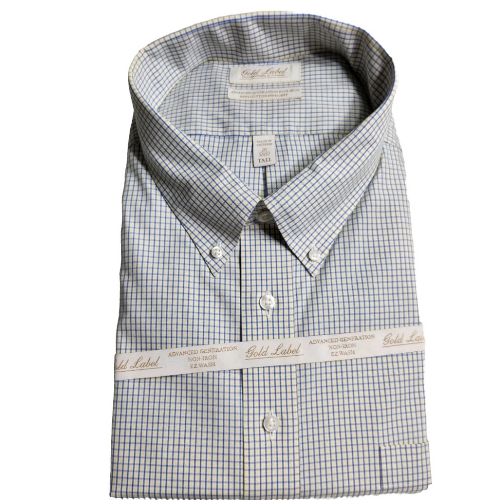 Roundtree & Yorke White Dress Shirt with Blue Check